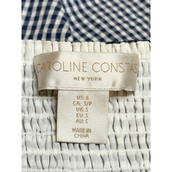 Caroline Constas Blue & White Gingham Maxi Dress Bows Smocked Black Small - Picture 5 of 9